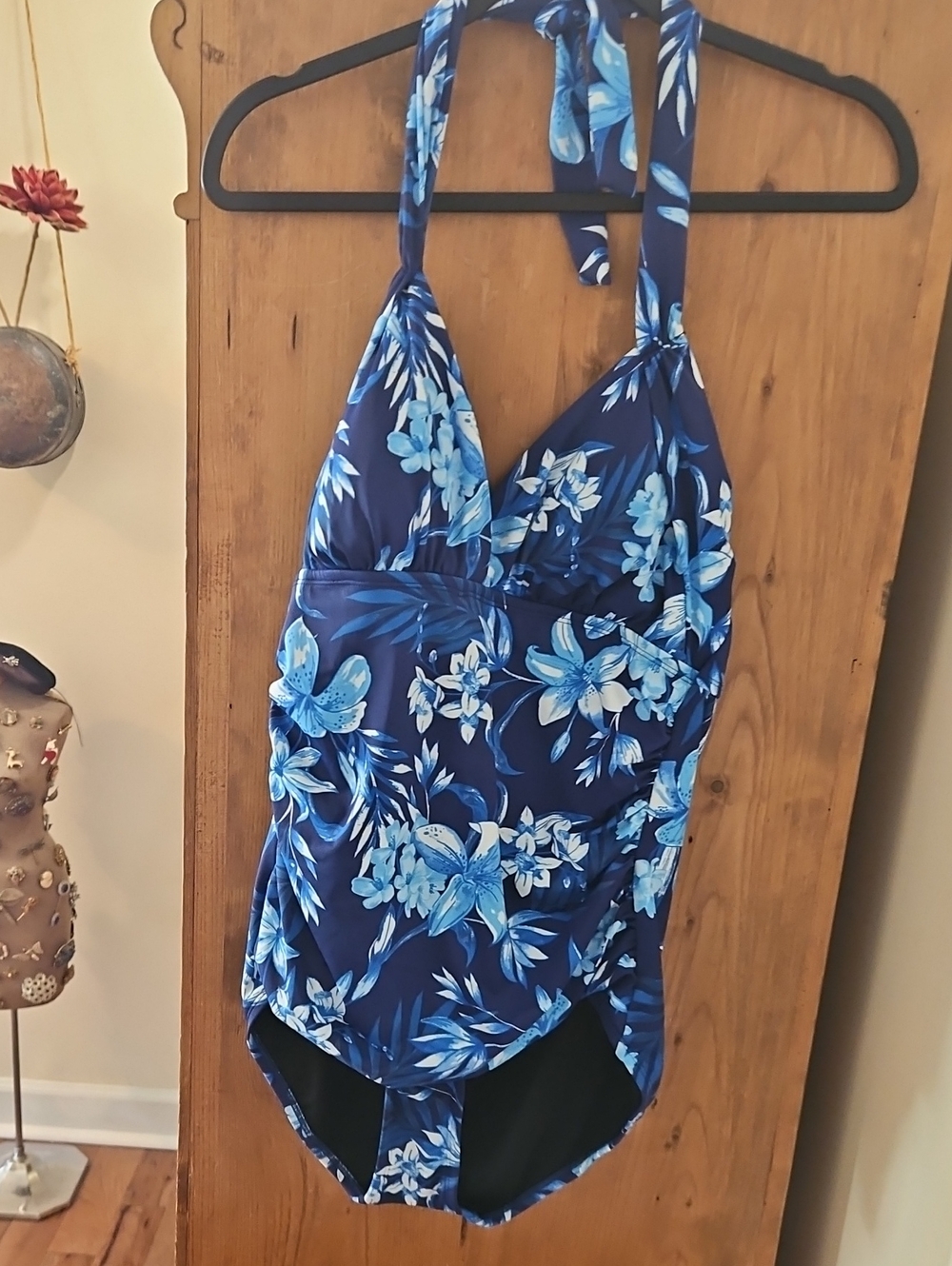 Nwt American Beach Floral One-Piece Swimsuit Blue & Black Size 16 NWT